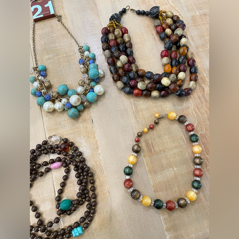 4 Bundle Beaded Statement Bib Necklaces Forever 21 - image 3
